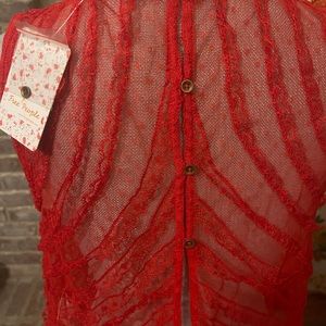 Free people red lace crop top medium NWT